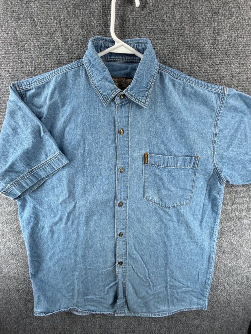 Armani Denim Lightweight Short Sleeve Medium Blue Solid Mens Shirt Pocket Adult